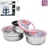 Conjunto de Tigelas 3 Pecas Inox Com Tampa Casita